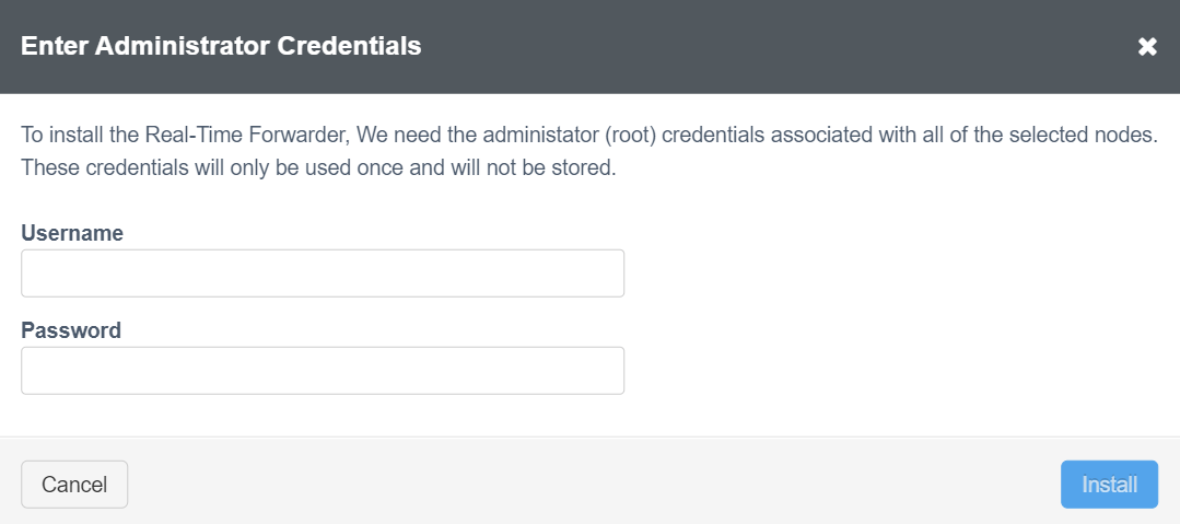 Screenshot of the Enter Administration Credentials dialog box.