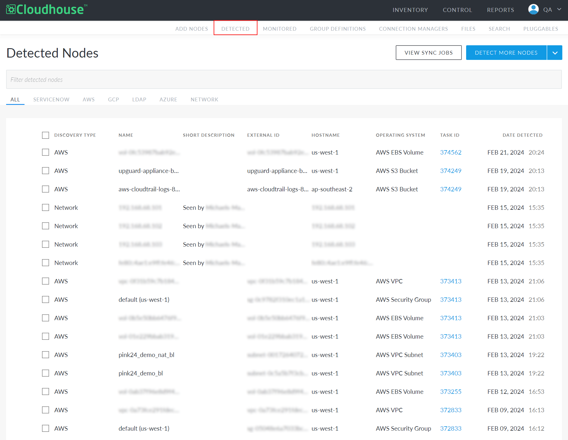 Screenshot of the Detected tab.