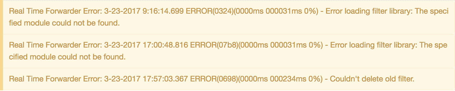 Screenshot of the Error loading filter library error in Guardian.