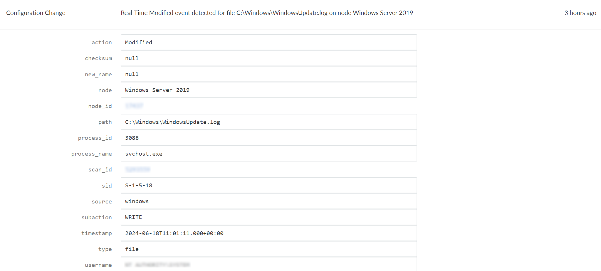 Screenshot of the detailed view of a Configuration Change event in Guardian.